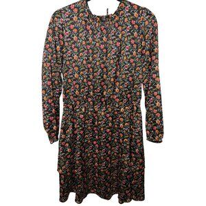 LOFT Petites Floral Metallic Long Sleeve Dress MP Ruffle Keyhole Lined Fall